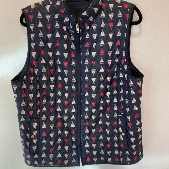 Talbots Lightweight Nautical Sailboat Navy Blue Quilted Puffer Vest, Size XL - Picture 7 of 7
